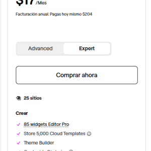 Elementor Pro Plugin Expert Para autónomos que necesitan varios sitios web (precio ANUAL)