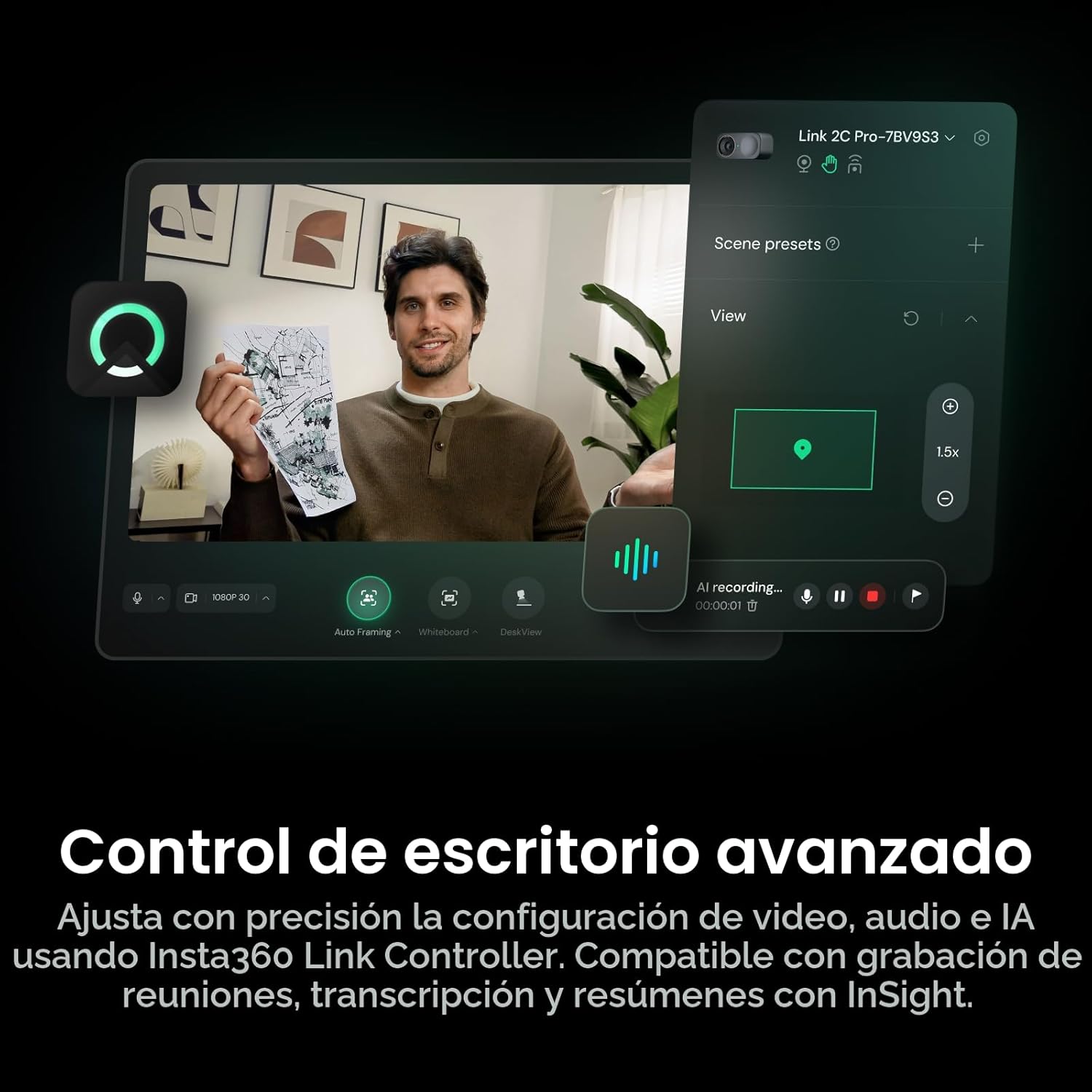 Insta360 Link 2 Pro – Webcam 4K Flagship con Sensor 1/1.3", Micrófonos Direccionales y IA para Streaming Profesional - Imagen 4