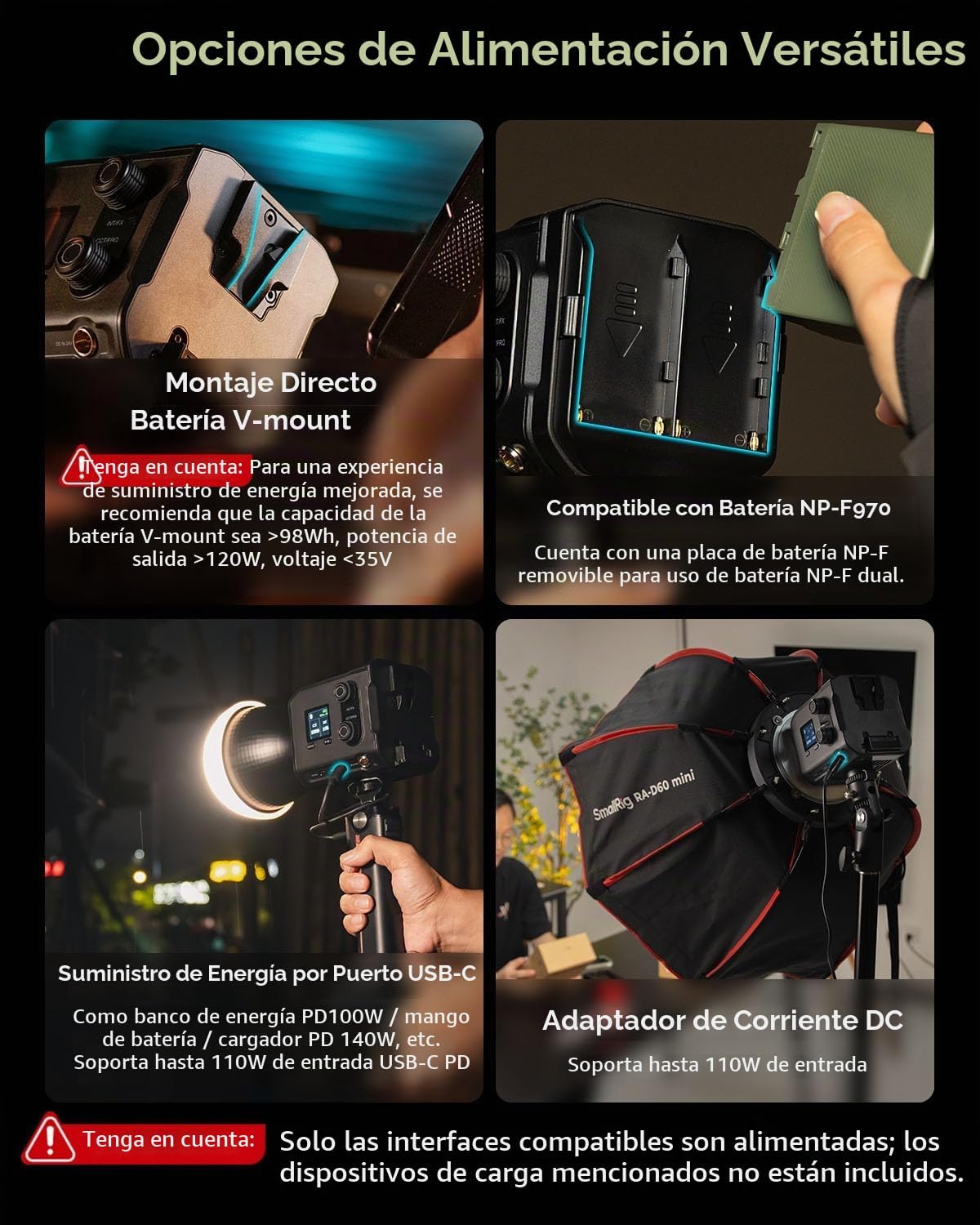 SmallRig RC 100B COB LED 100W Bicolor 2700K-6500K con Mango y Control por App - Imagen 6