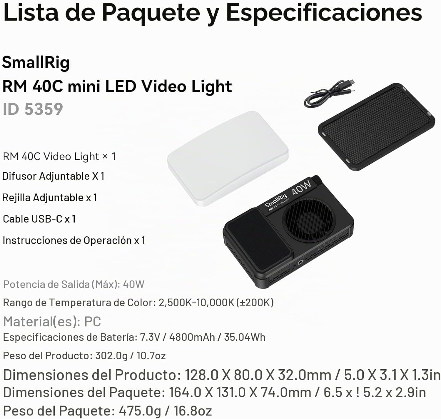 Luz LED RGB RM40C Portátil para Cámara, Video, Fotografía y Streaming - Imagen 3